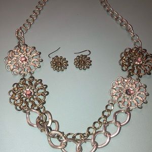 Two Tone Necklace and Earrings Set